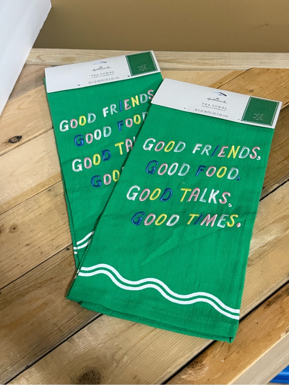 Hallmark Green Embroidered 'Good Friends, Good Times' Kitchen Towel Set